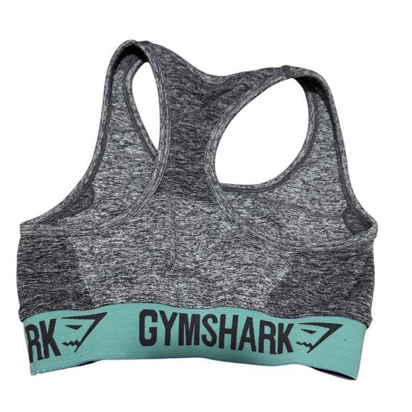 Gymshark Flex Sports Bra in a charcoal gray marl color with a teal blue band S - Picture 3 of 4